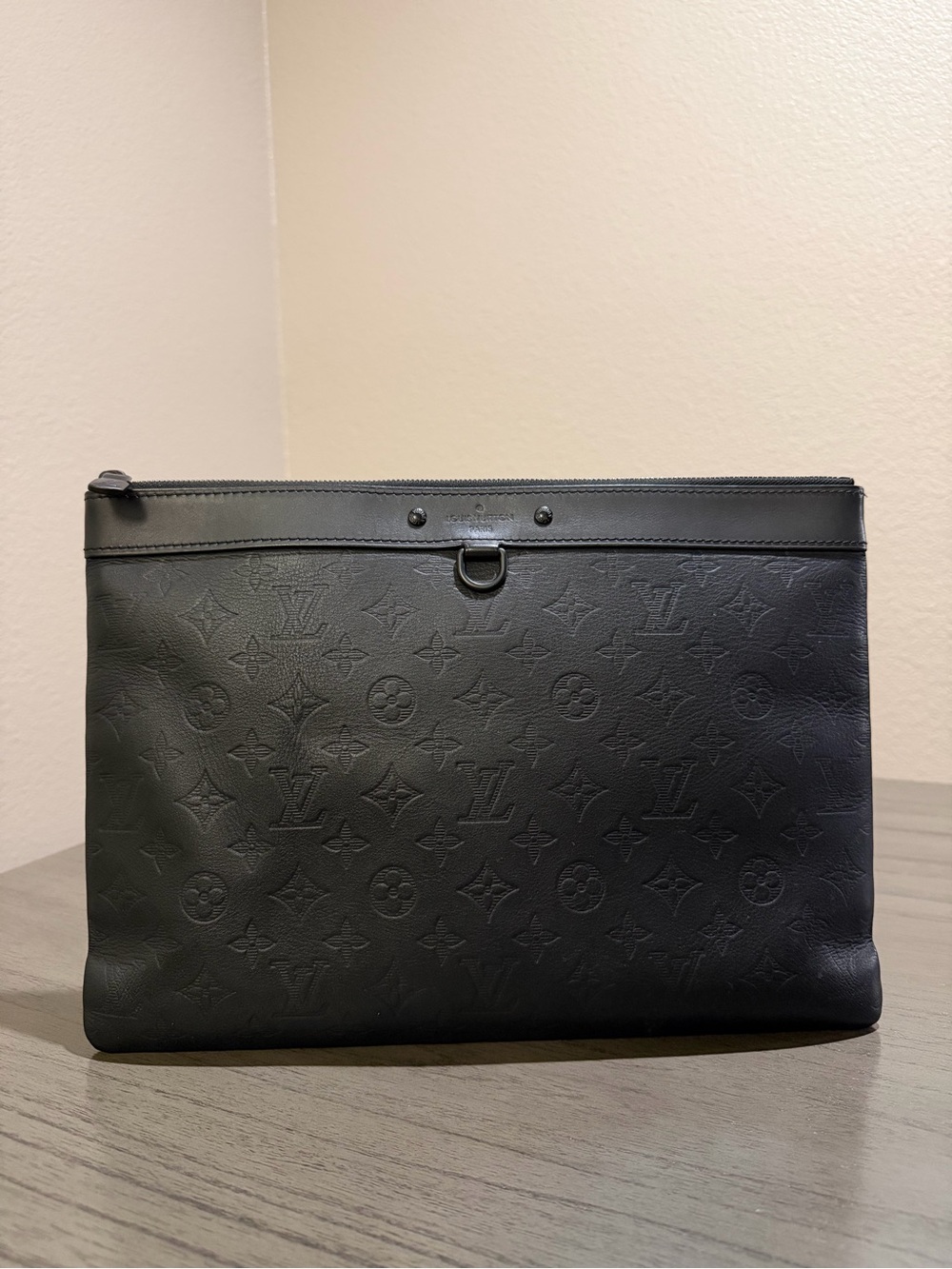 Louis Vuitton Black Embossed Monogram Leather Clutch Bag